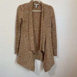 Autumn Cashmere Tan Marled Knit Cashmere Merino Blend Open Waterfall Cardigan